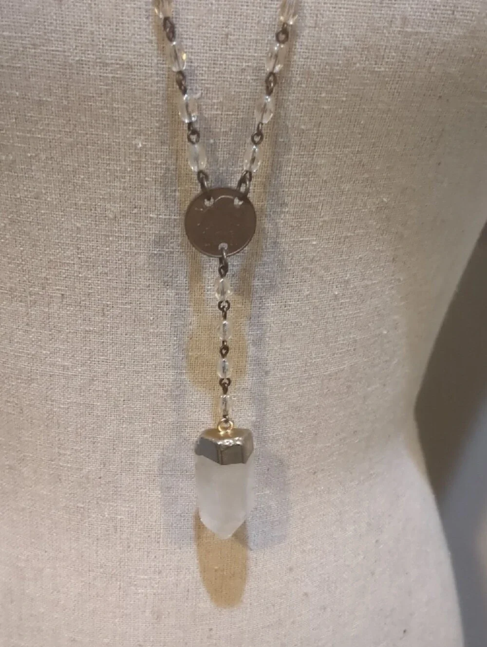 Julio Coin Long Gold-Tone Disc Pendant Necklace with White Drop
